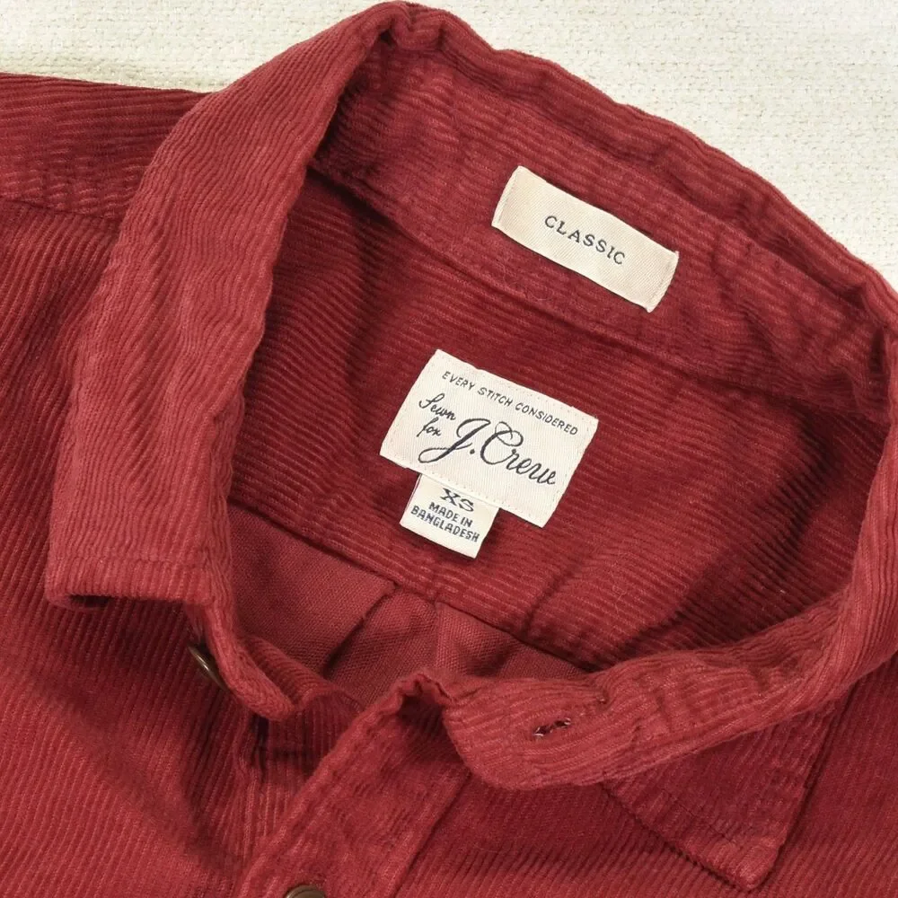 J Crew Mens XS Corduroy Shirt Long Sleeve Red Fine Wale Button Down Workshirt